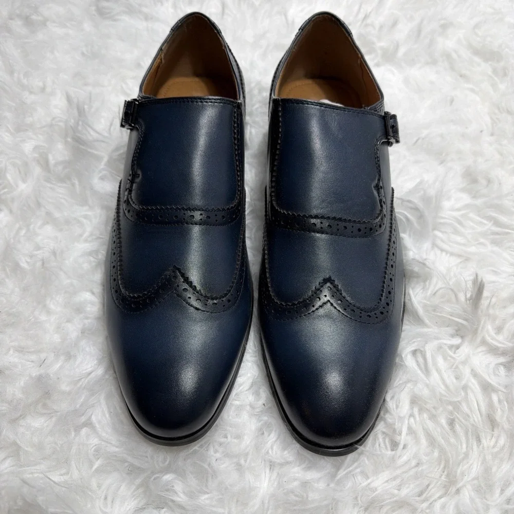 Mens Monk Strap Dress Shoes Leather Size 9 Formal Wedding Office Santino Luciano